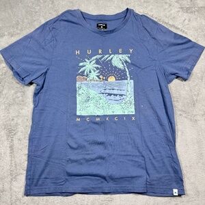 Hurley Surf Sunset Graphic Tee Men's XL Blue Short‎ Sleeve Palm Tree